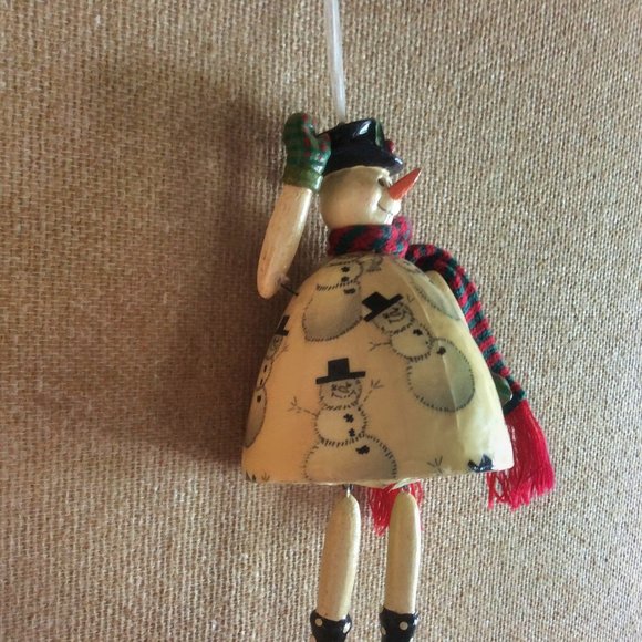 Snowman Ornament Shelf Sitter Paper Mache Striped Scarf Mittens Elf Shoes - Picture 2 of 7